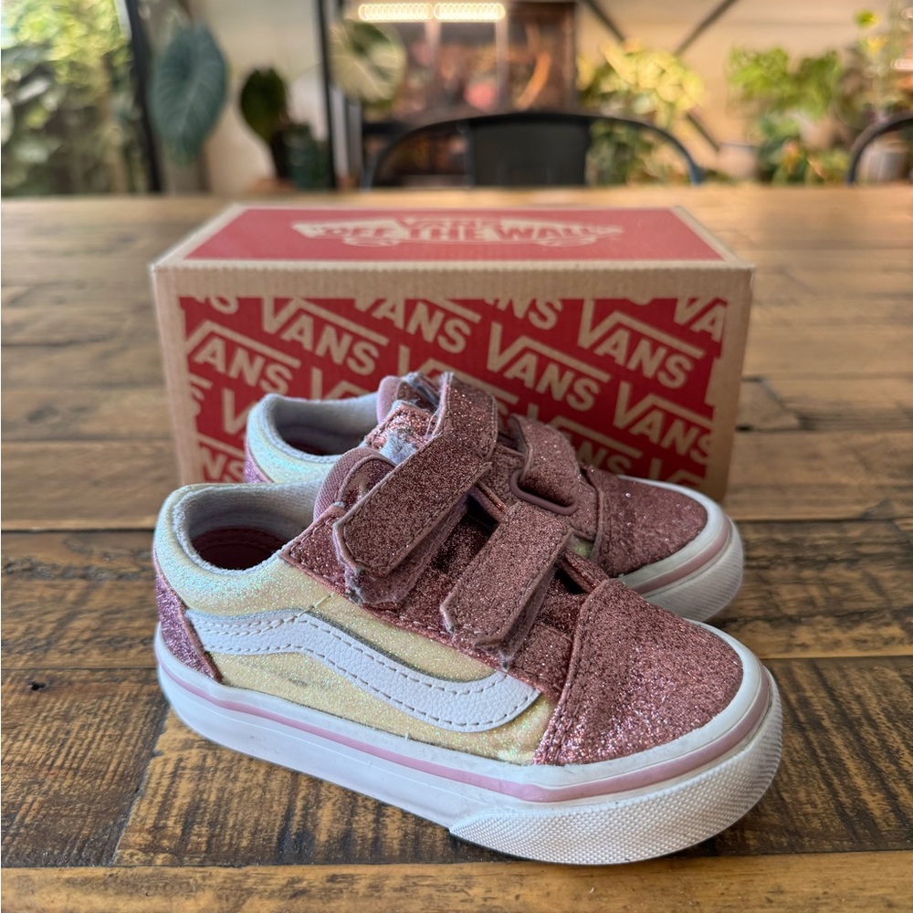 Vans Old Skool Toddler Sparkly Glitter Sneaker - Pink and Cream